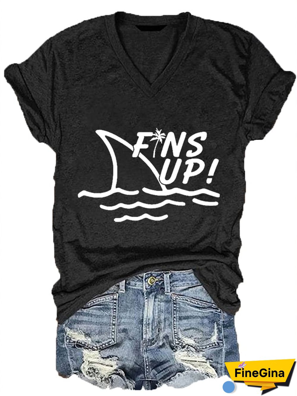 Women's Rip Jimmy Fins Up! Print V-Neck T-Shirt