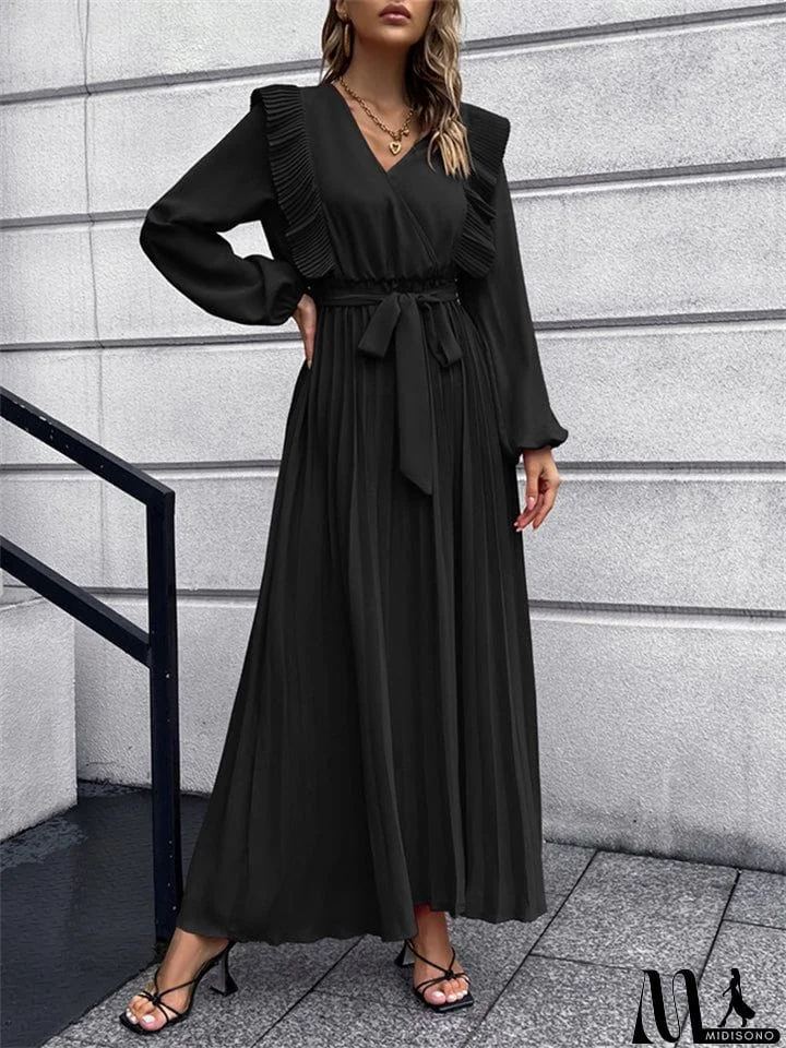 V Neck Maxi Pure Large Swing Commuting Dress For Women