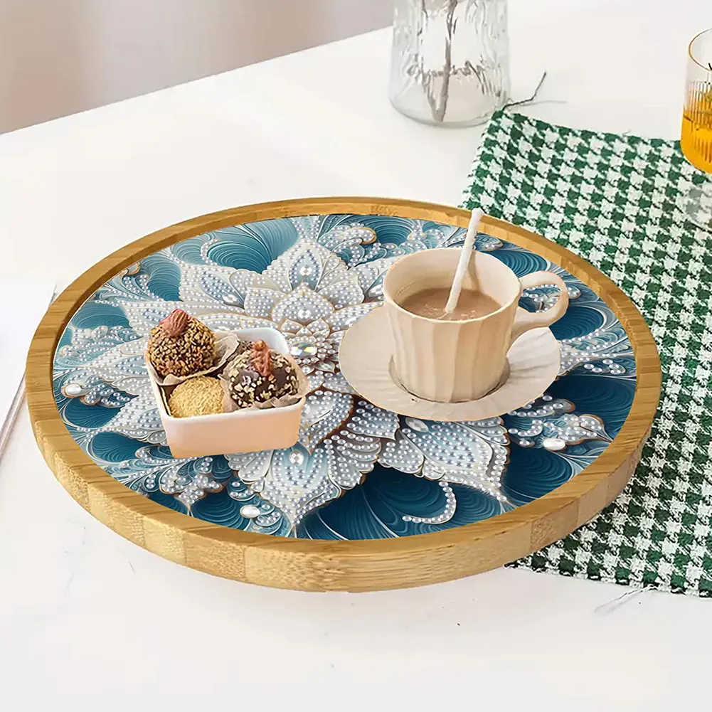 DIY Diamond Painting Kit Round Wooden Tray Diamond Painting Tray (Mandala D)