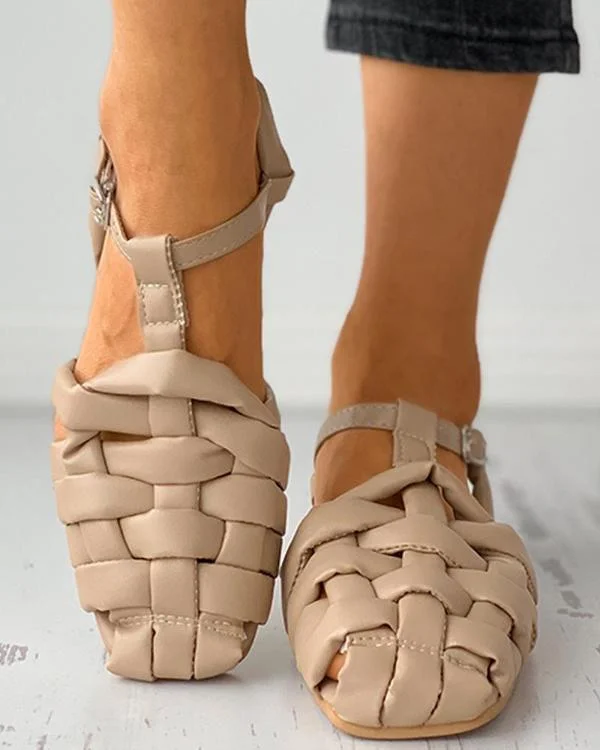 Braided Square Close Toe Flat Sandals