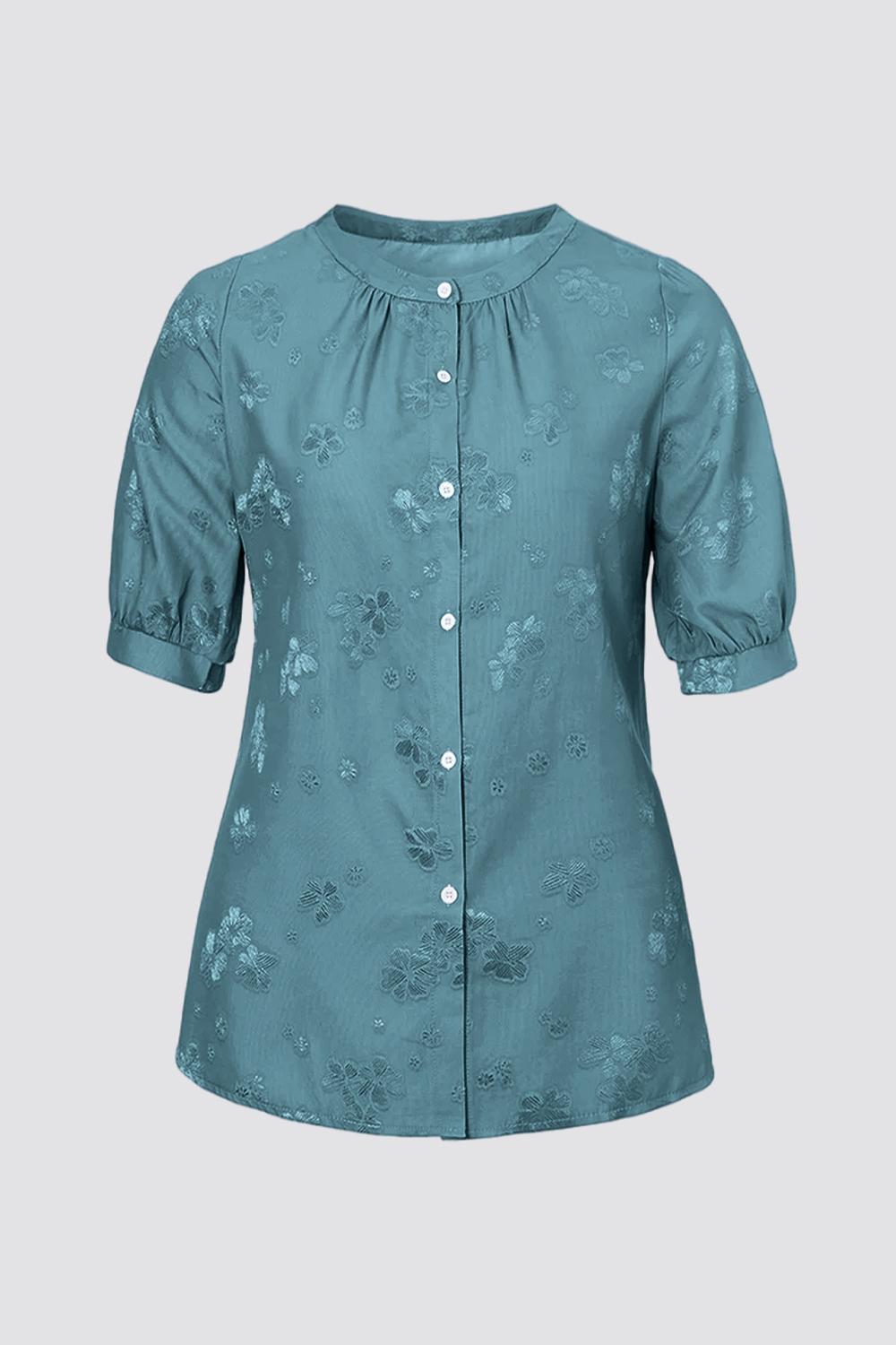 Plus Size Solid Button Detail 3/4 Sleeve Blouse 2024 - Flycurvy 