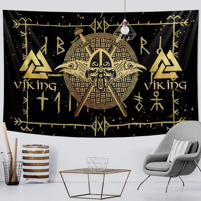 Viking mystical symbol tapestry home decoration tapestry psychedelic scene wall hanging Bohemian decoration crow sofa blanket