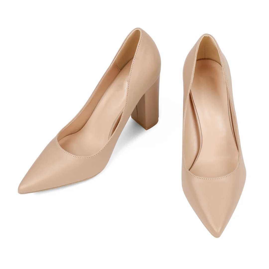 3.5" Women's Chunky Heels Red Bottom Shoes Comfortable Middle Block Heel Matte Pumps-MERUMOTE