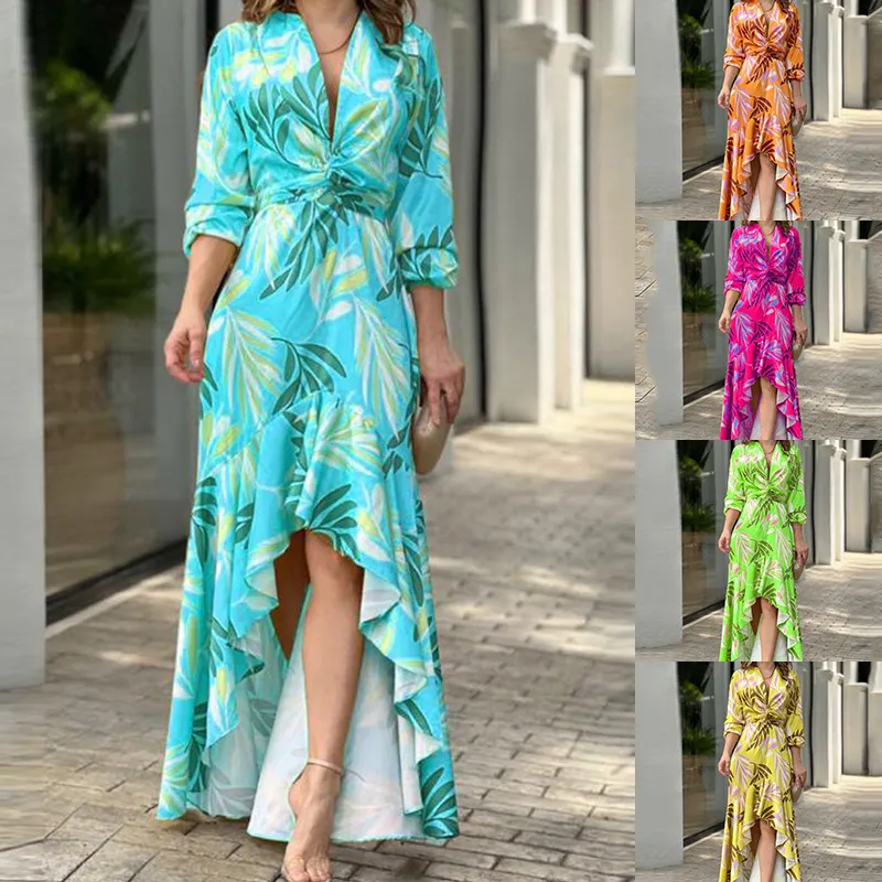 Brownm Brownm Fashion Women's Wear Ins Fashion Print Lace-Up Temperament Elegant Slit Dress