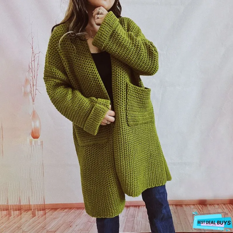 Casual Solid Colour Knitted Cardigan