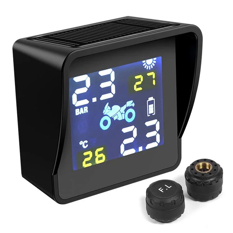 Solar Motorcycle TPMS Tire Pressure Monitoring Alarm System with 2 Sensors