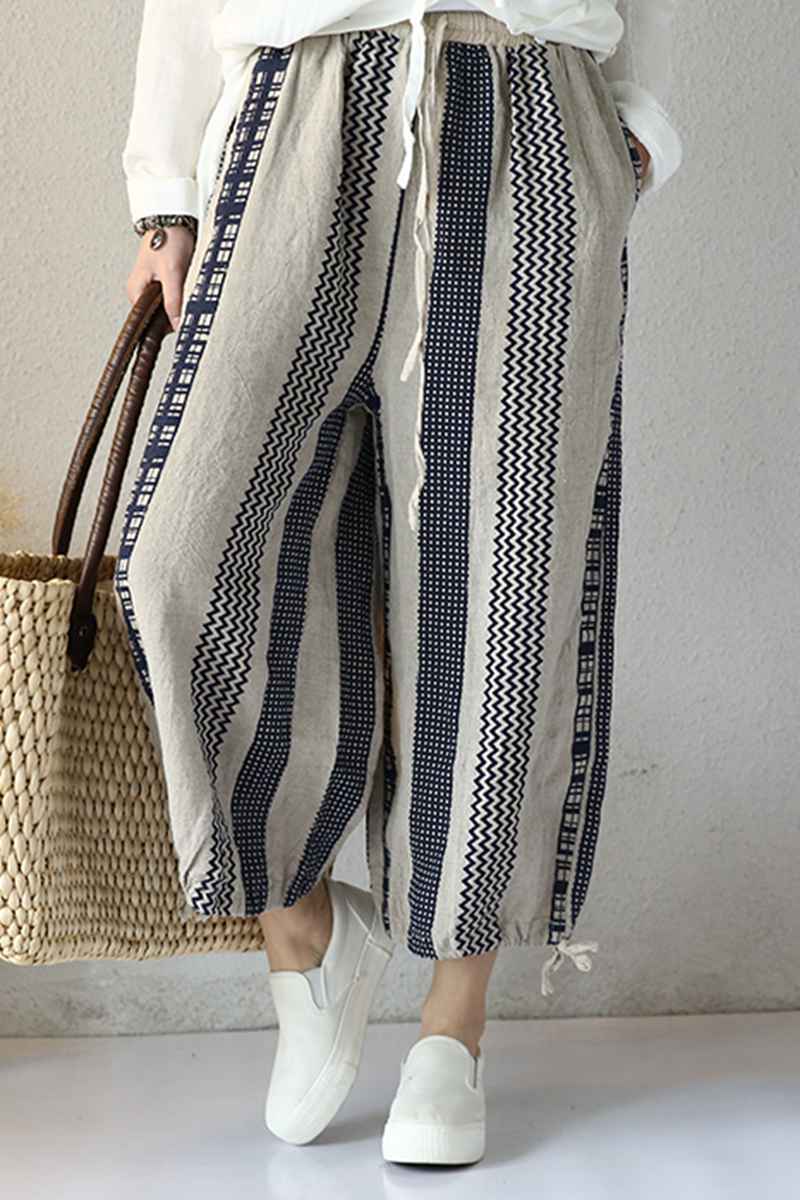 Vintage Linen Casual Pants For Women Loose Trousers Q2007