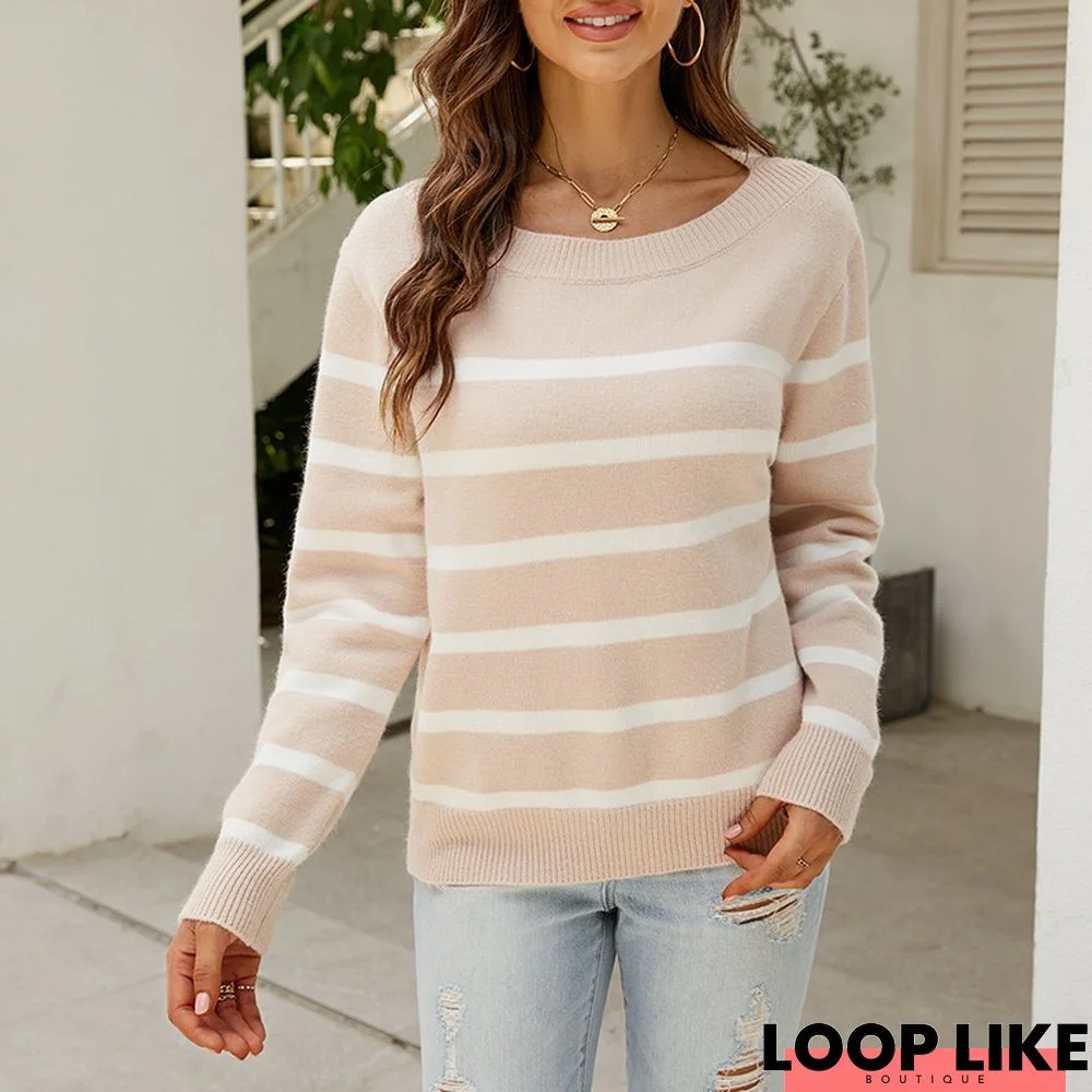 Striped Crew Neck Long Sleeve Shirt Sweatshirt