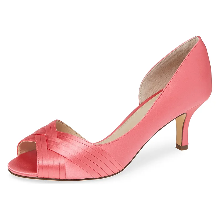Pink Satin Peep Toe Kitten Heel D'orsay Wedding Shoes |FSJ Shoes