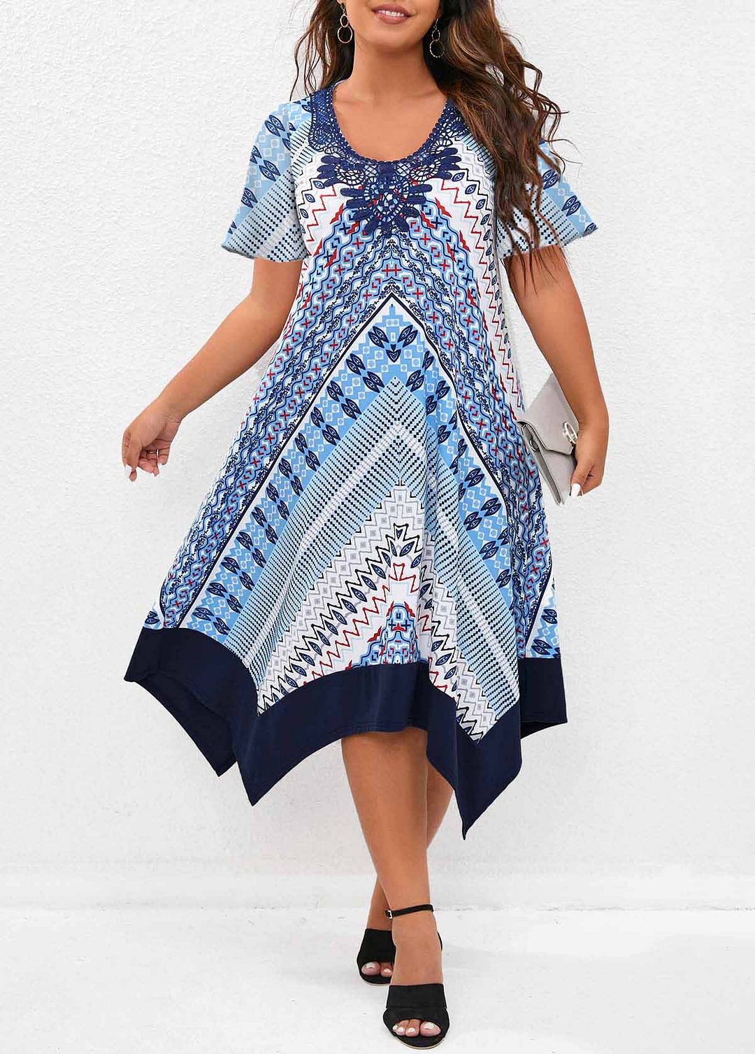 Geometric Print Multi Color Plus Size Dress