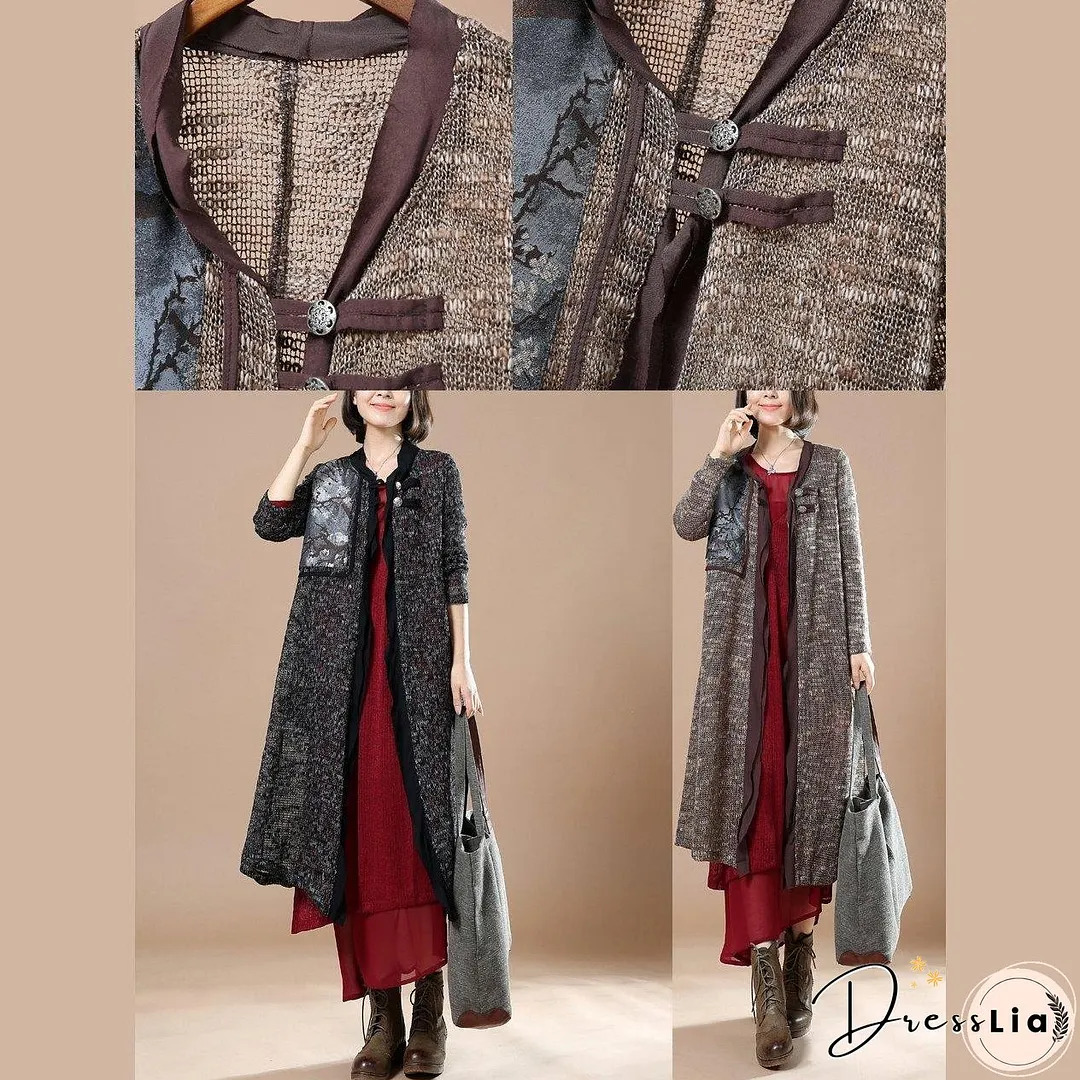 Gray patchwork long sweater coats plus size cardigans orignal design