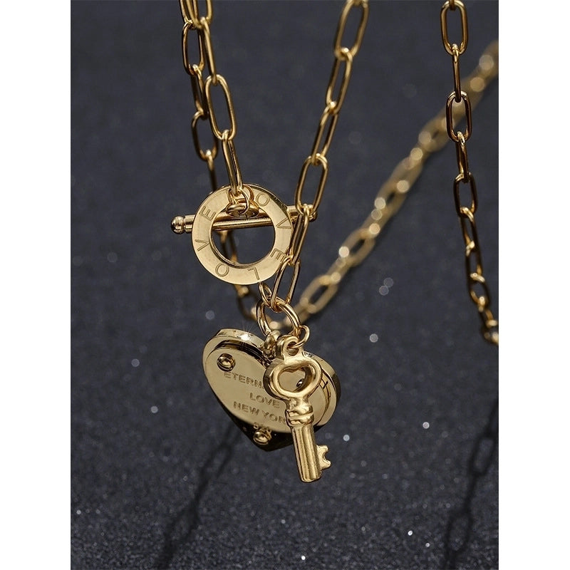Casual Hip-Hop Minimalist Letter Heart Shape Key Titanium Steel Pendant Necklace