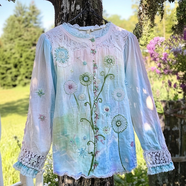 Bohemian Dandelion Ombre Linen Shirt