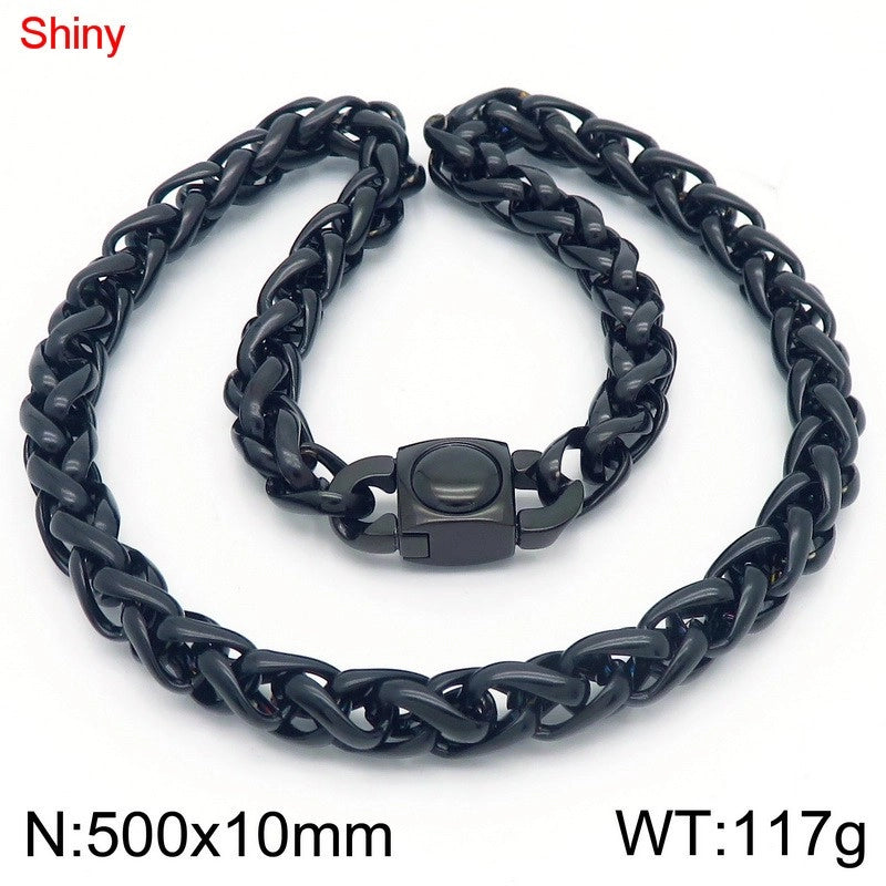 Fashion Stainless Steel 10mm Basket Chain Woven Chain Casting Buckle Necklace
