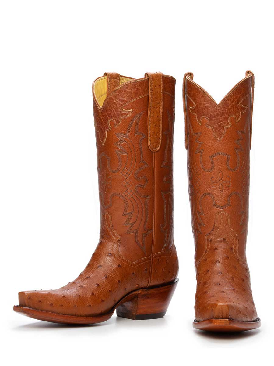 Ostrich Embossed Snip Toe Mid-Calf Cowgirl Boots for Women in Brown