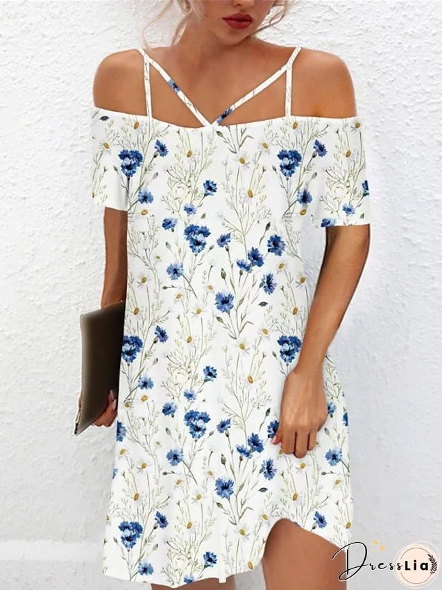 Casual Dress Shift Dress Mini Dress Black White Yellow Short Sleeve Leopard Cold Shoulder Spring Summer Spaghetti Strap Stylish Loose Fit S M L XL XXL for Women