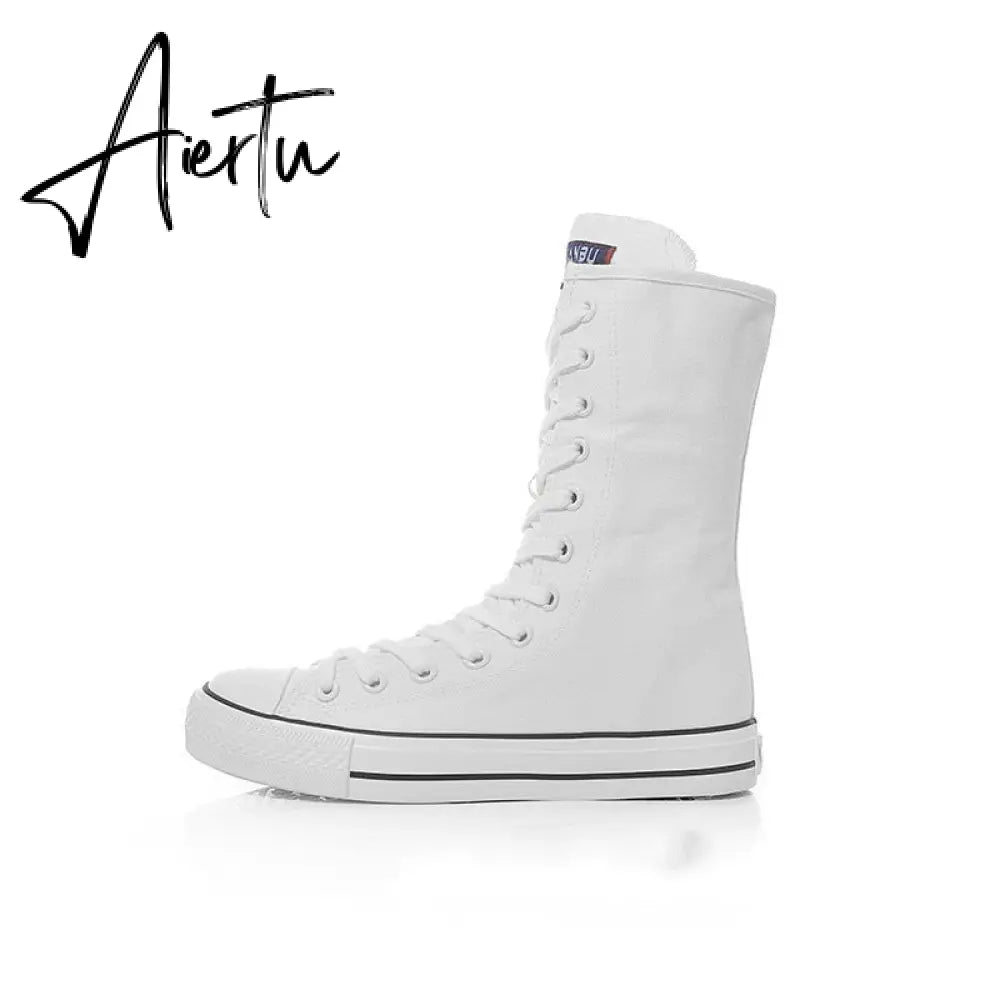 Aiertu  Latest Spring Short Tube Front Lace-up Side Zipper Canvas Shoes Flat Bottom Increased Casual Shoes  women sneakers Aiertu