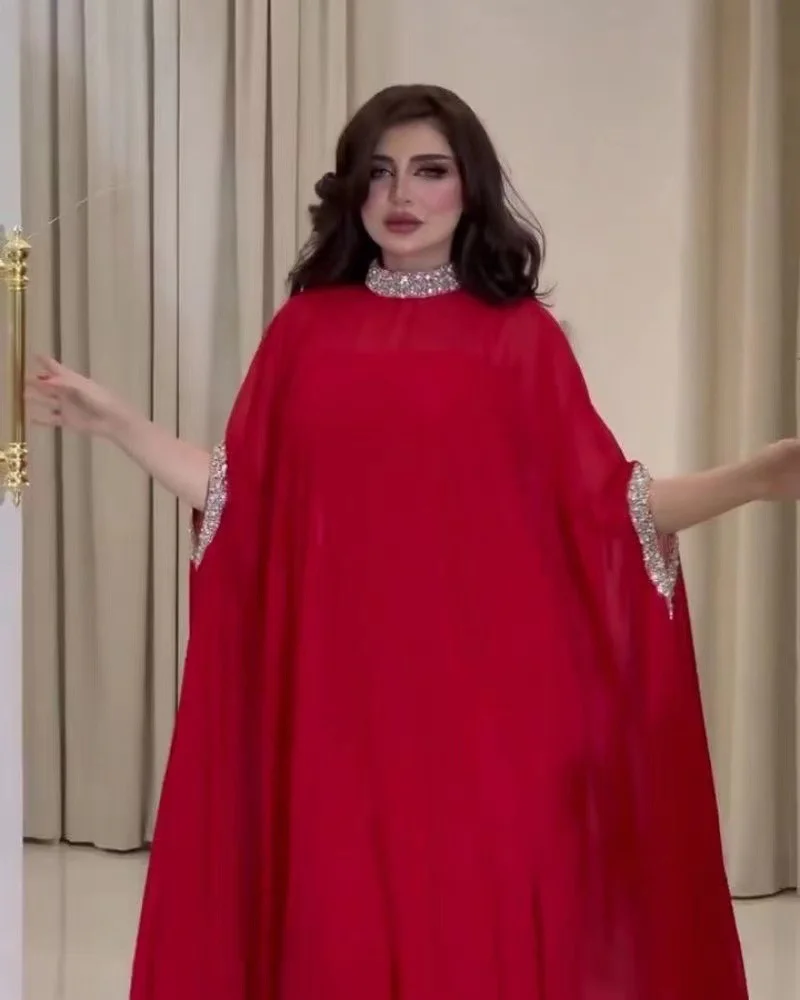 Toloer Toloer Middle East Summer New Chiffon Sequins Splicing Half High Collar Casual Women's Big Skirt Women-Outfit Ideas