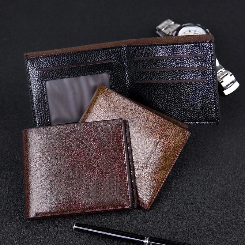 Men’s Solid Color Pu Leather Open Small Wallets Long Wallets