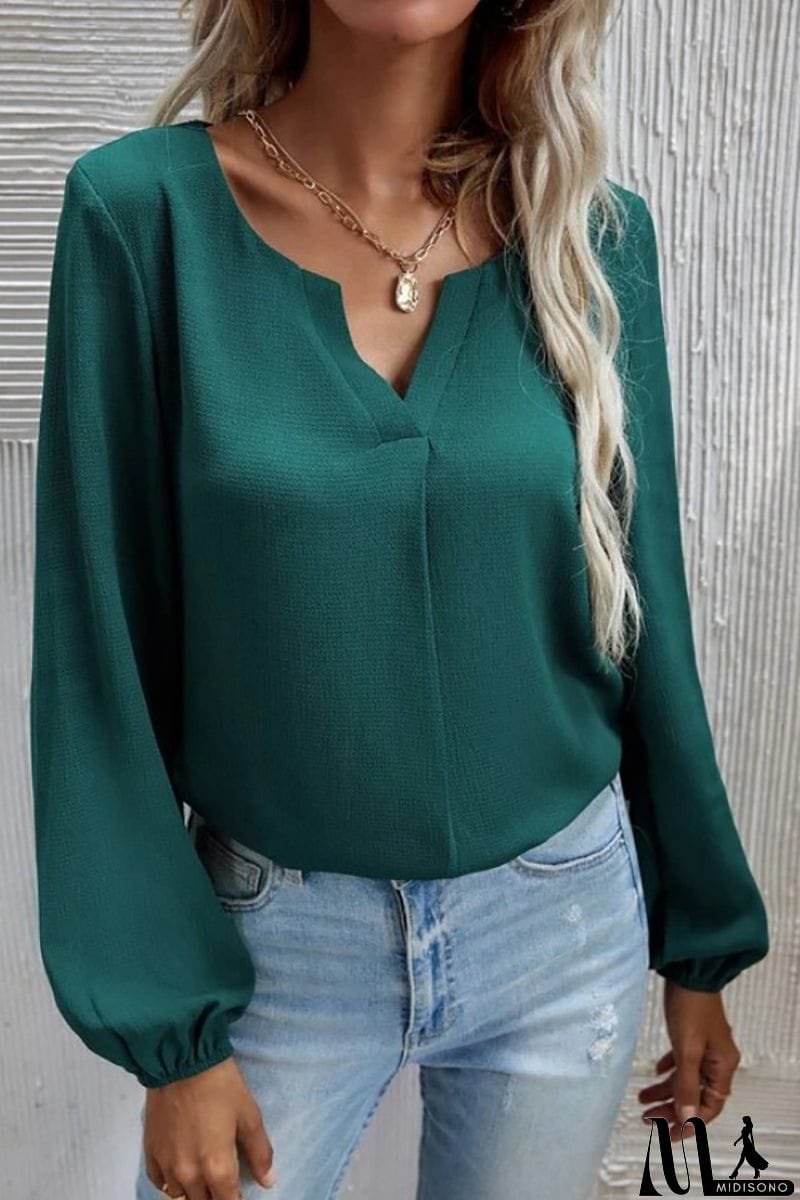 MidiSono - V Neck Long Sleeve Blouse