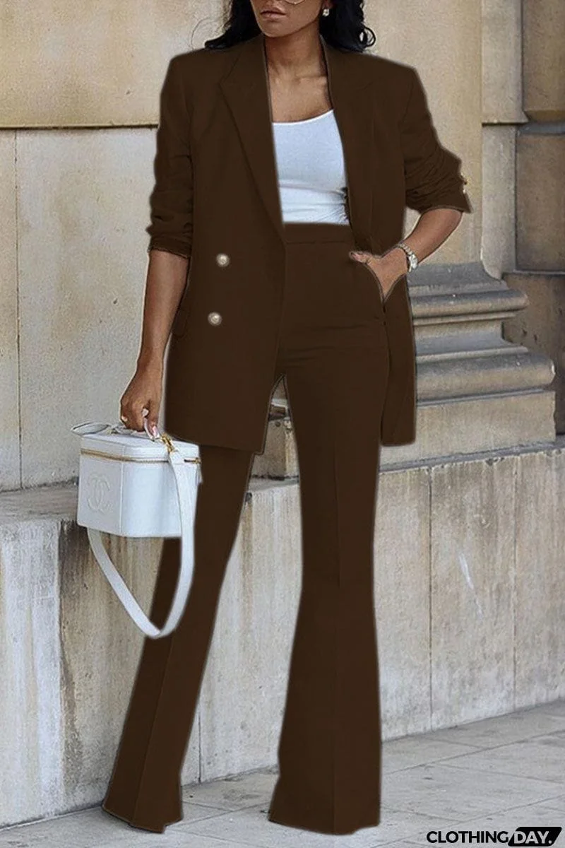 Casual Solid Patchwork Buttons Turn-back Collar Long Sleeve Two Pieces