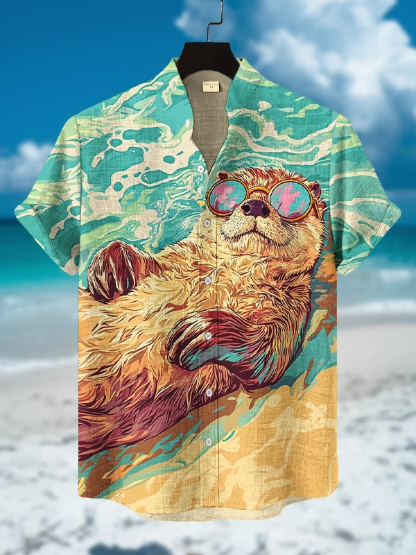 Men's Resting Otter Art Print Short Sleeve Shirt