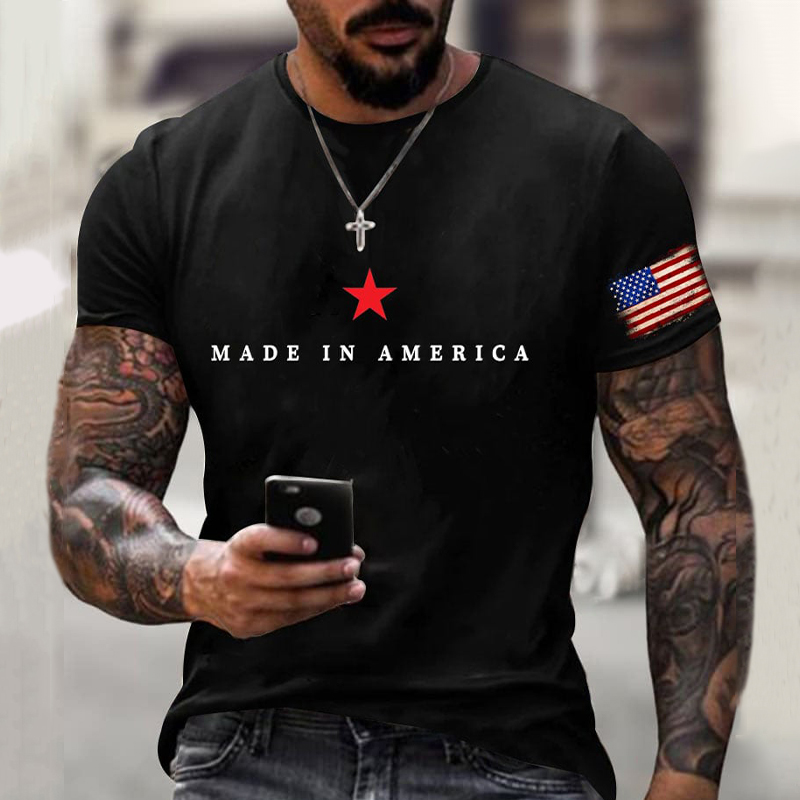 Comstylish Men's Vintage Independence Day Made in America Print Casual T-Shirt