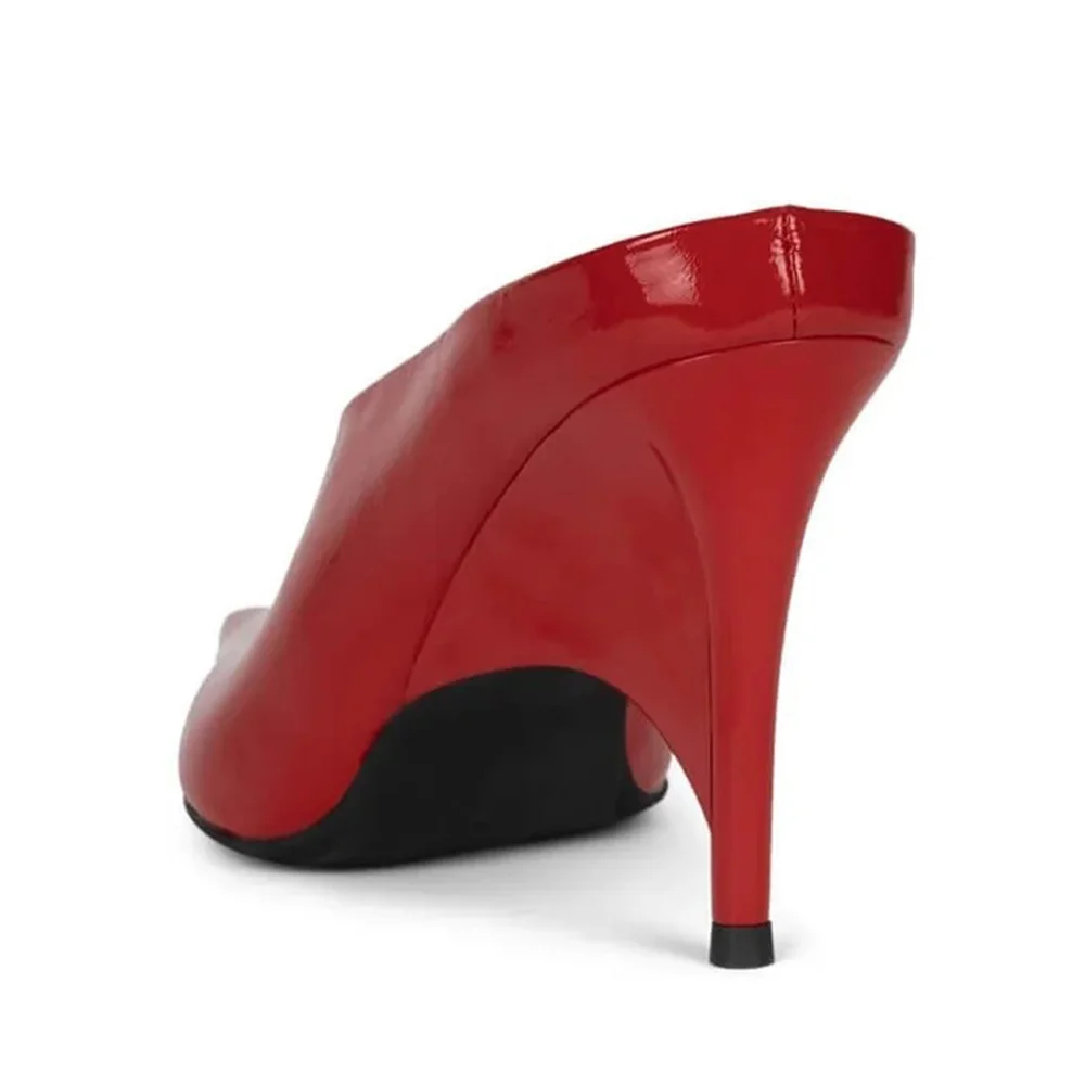 Red Pointed Toe Slip-On Decorative Heel Women's Mules Shoes