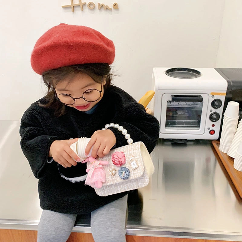 Kid’S Cotton Flower Cute Square Flip Cover Crossbody Bag