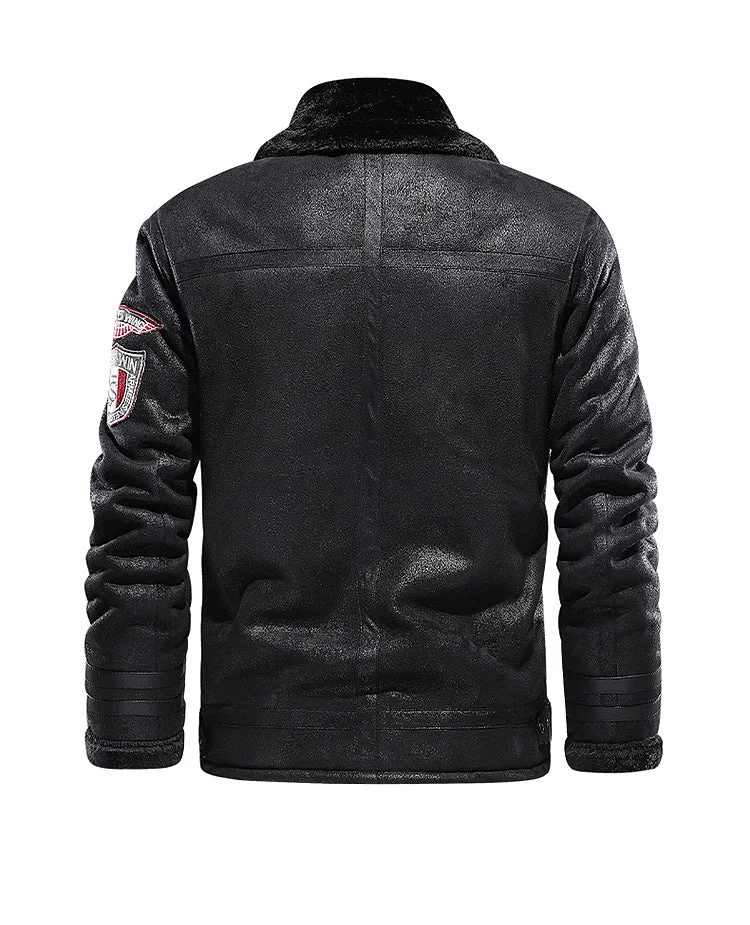 Men's Leather Plush Lapel Jacket