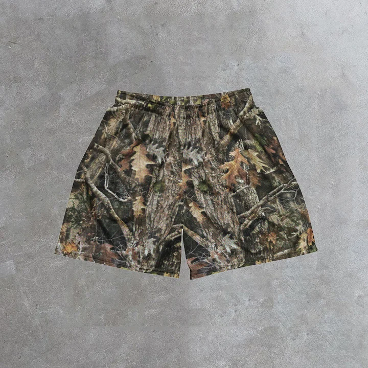 Vintage Stylish Camo Trunk Graphic Casual Street Mesh Shorts