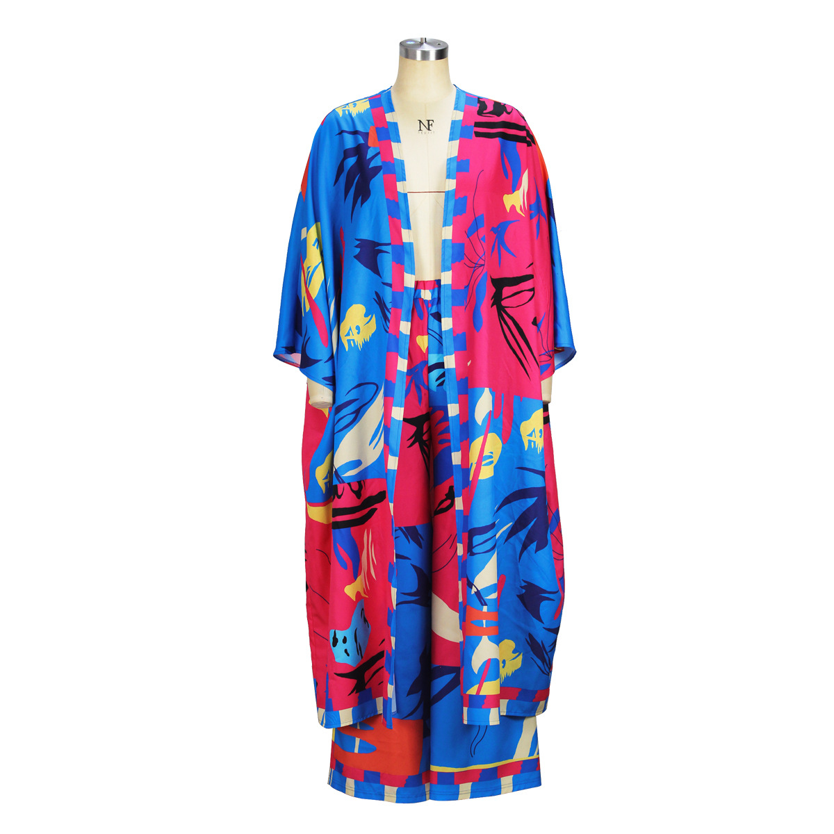 Spring Autumn Casual Printed Cardigan Shawl & Wide Leg Trousers Set - Ootddress