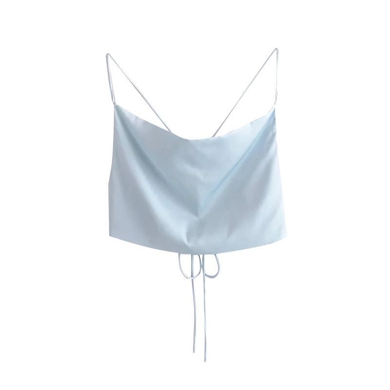 TRAF Women Sexy Fashion With Tied Soft Touch Cropped Tank Tops Vintage Backless Cross Thin Straps Female Camis Mujer