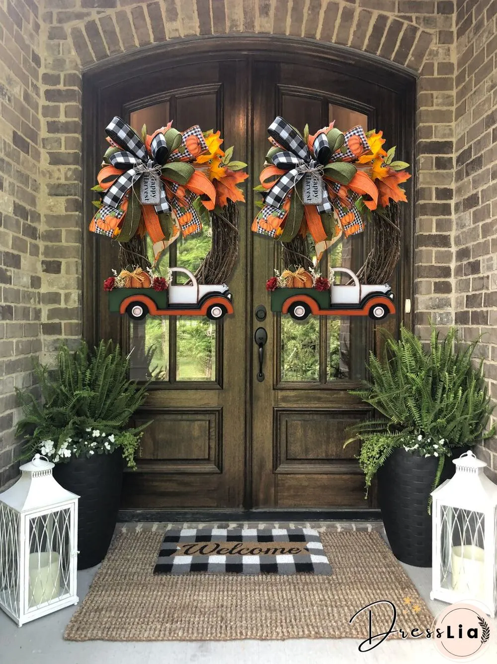 Pumpkin Car Wreath Autumn Harvest Thanksgiving Fall Garland, for Indoor Outdoor Home Car Holiday Halloween Decoration