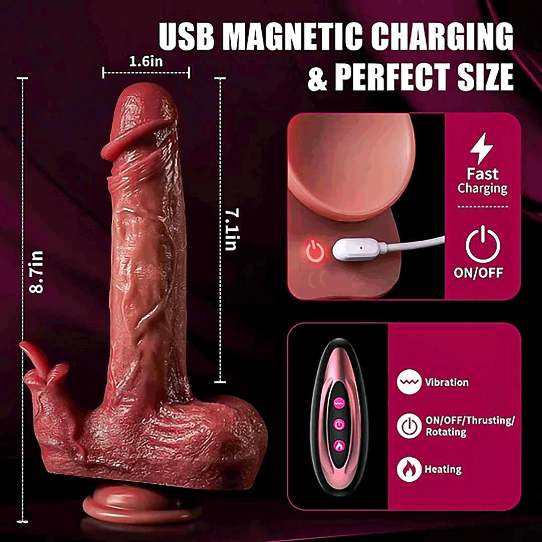 Realistic 8.7 Inches Silicone Dildo with Thrusting and Licking Features and 9 Vibration Settings