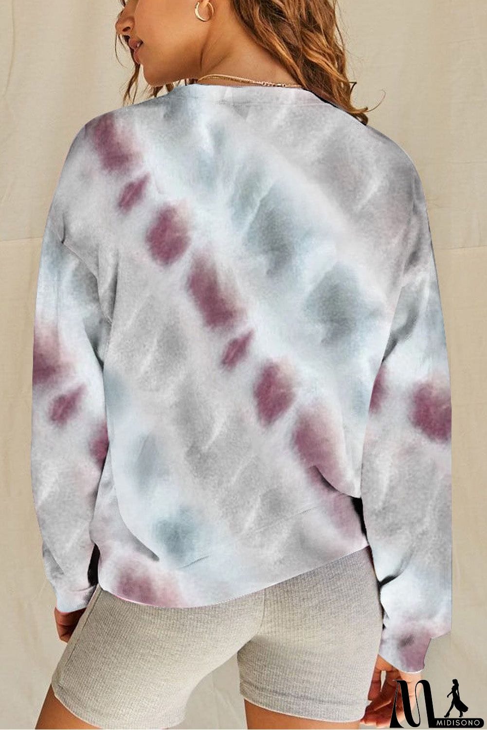 MidiSono - Casual Tie-dye Round Neck Sweatshirt