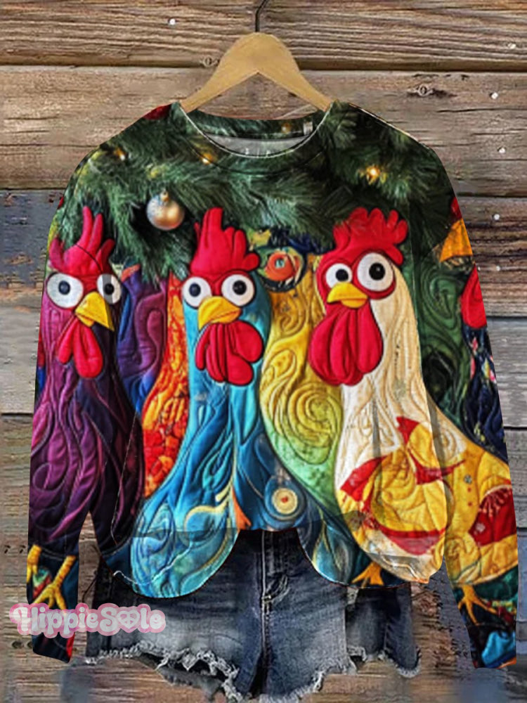 Christmas Chicken Art Print Casual Sweatshirt Multicolor / S