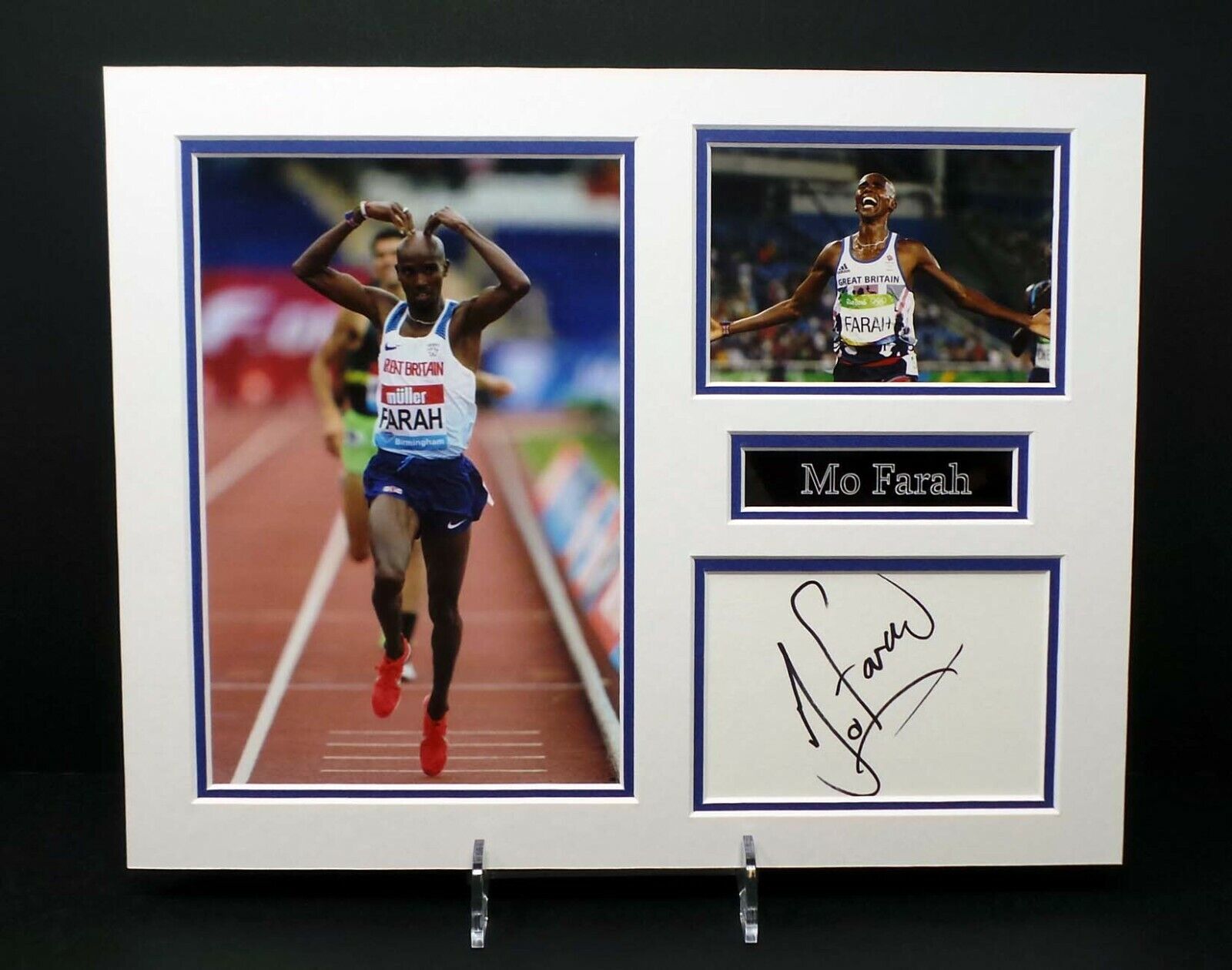 Mo FARAH Signed Mounted Photo Poster painting Display AFTAL RD COA British Olympic Athlete MoBot