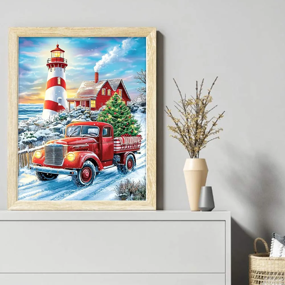 11CT Full Stamped CrossStitch - Lighthouse Truck(Canvas|40*50CM)