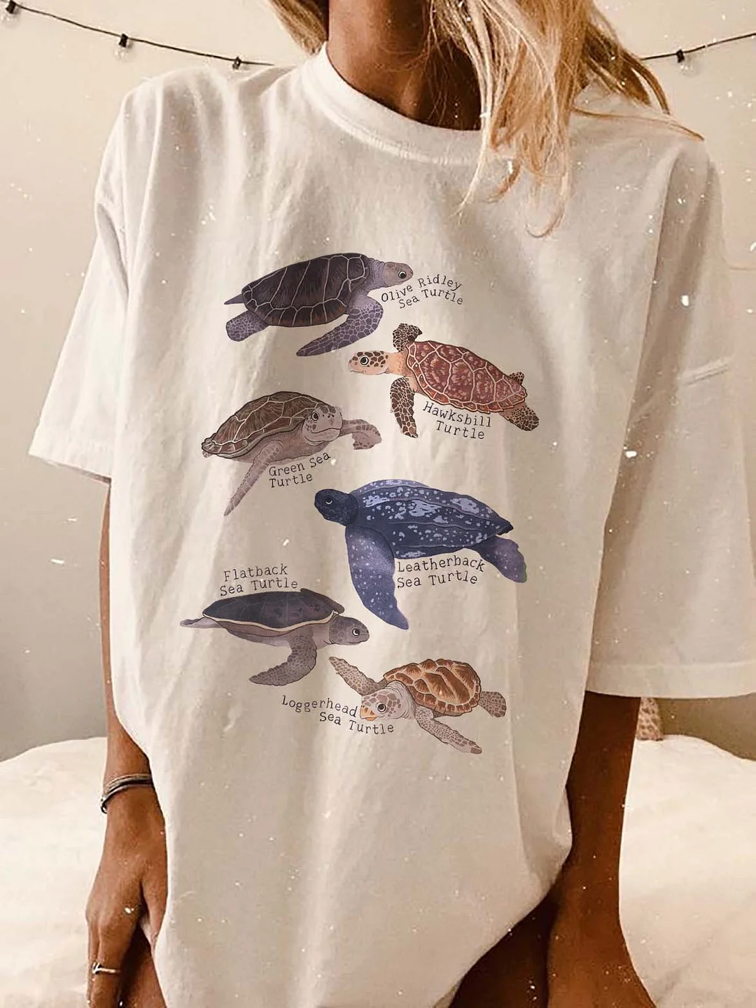 Women's Sea Turtle Marine Life Print Loose T-Shirt / DarkAcademias /Darkacademias