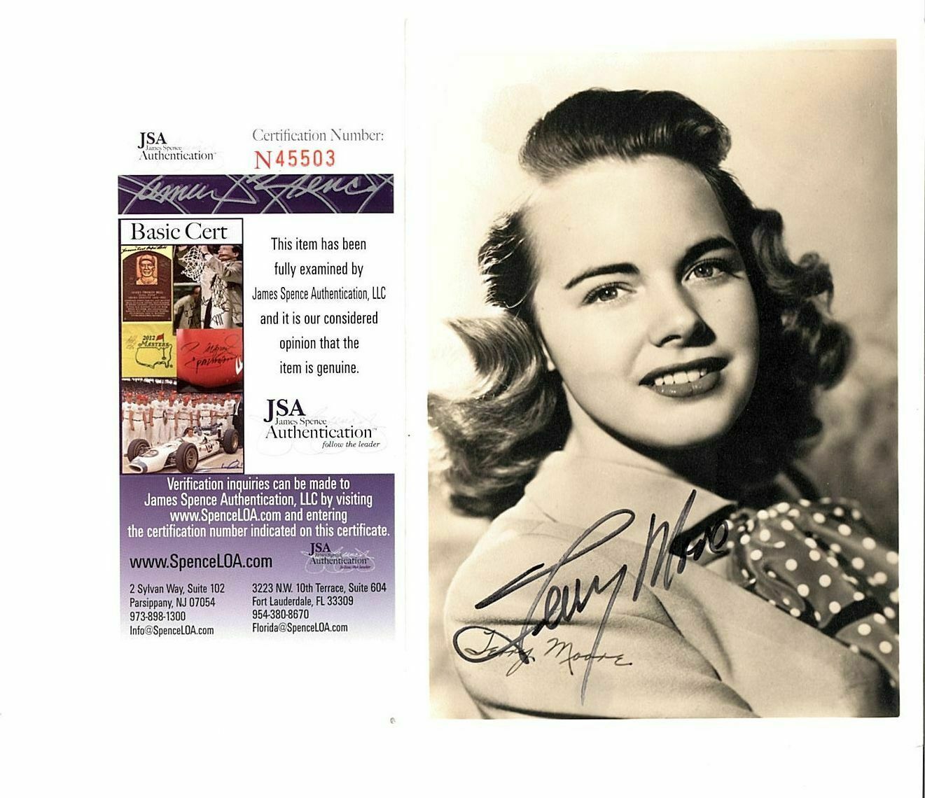 TERRY MOORE, ACTRESS, POSED IN PLAYBOY SIGNED 5X7 PROMO JSA AUTHEN. COA #N45503