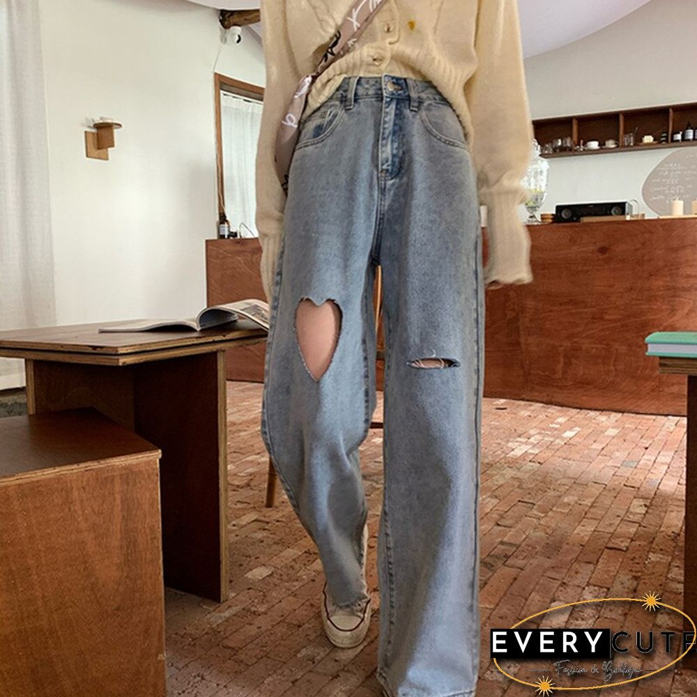 Woman Jeans Ripped High Waist Clothes Wide Leg Denim Clothing Streetwear Vintage Quality Fashion Harajuku Straight Pants