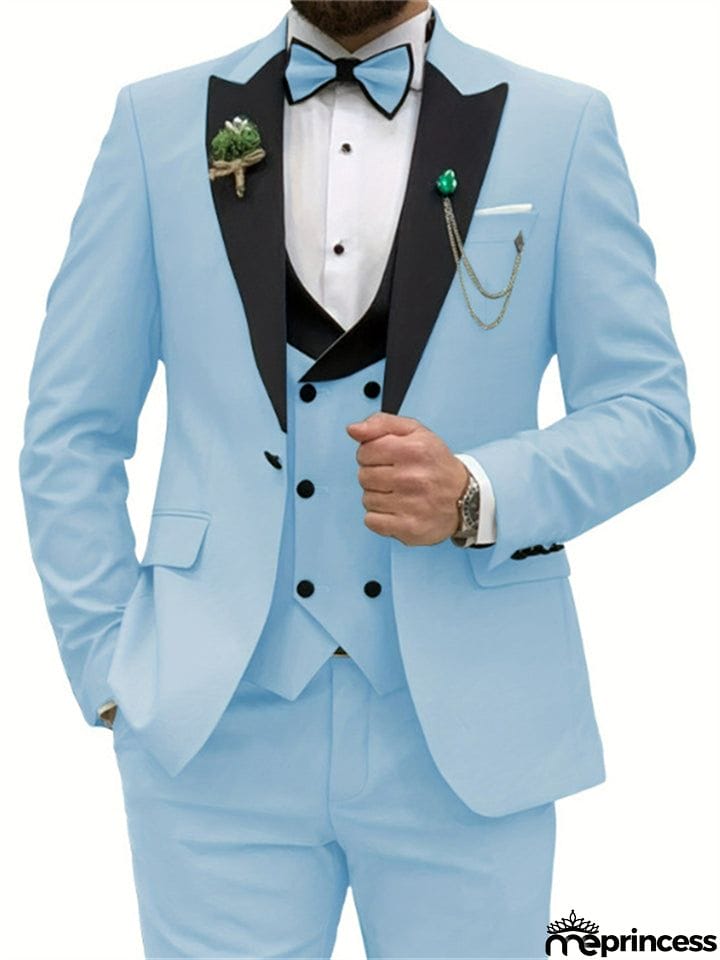 Men's 3 Piece Wedding Prom Suits Bridegroom Blazer + Vest + Pants