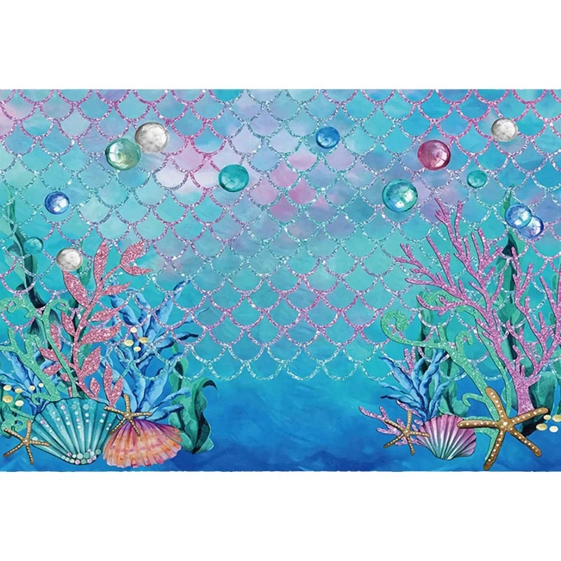 180x110cm Little Mermaid Party Backdrops Under the Sea Party Photography Background Kids Birthday Party Decorations Baby Shower