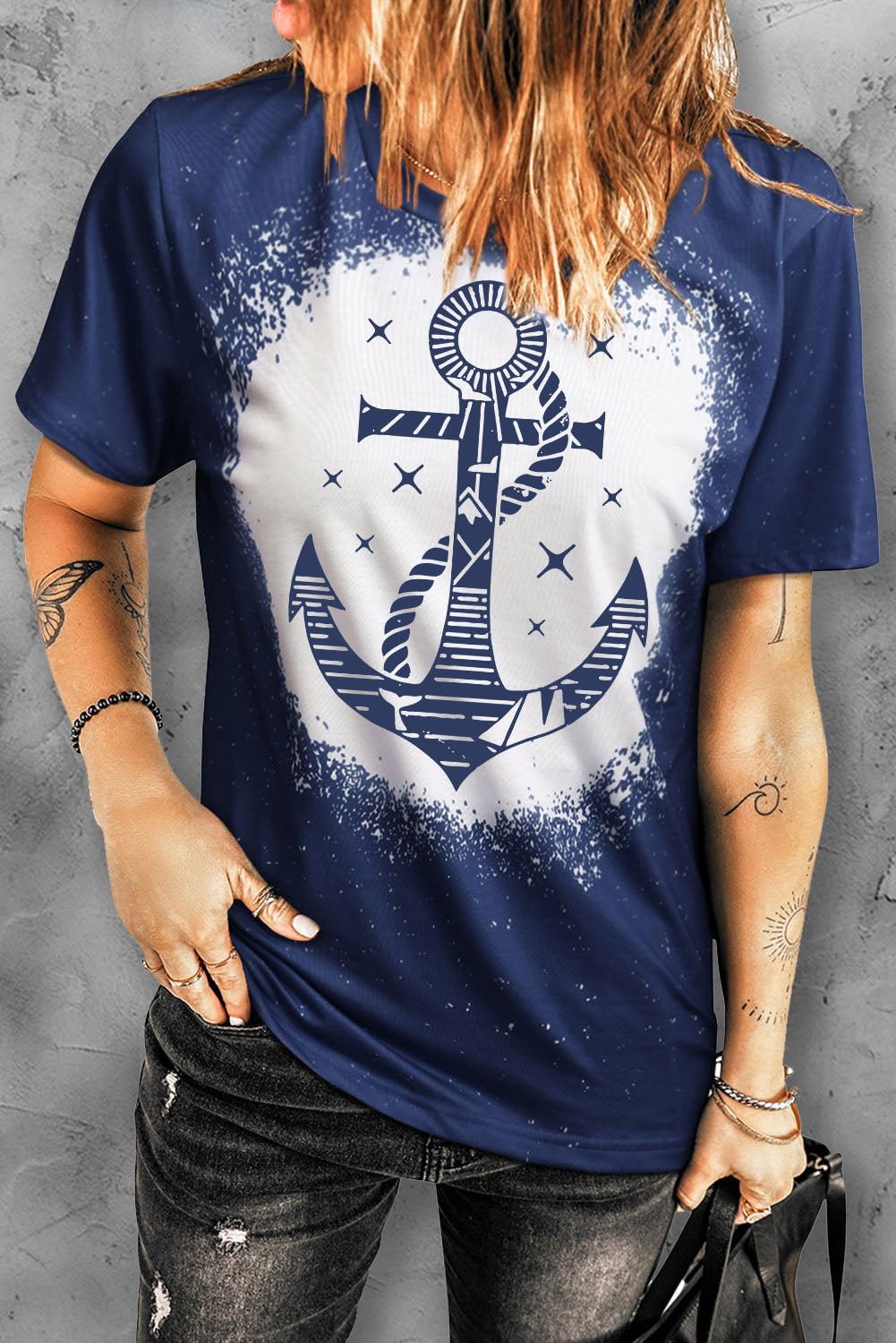 Anchor Graphic Print Bleached Short Sleeve T Shirt