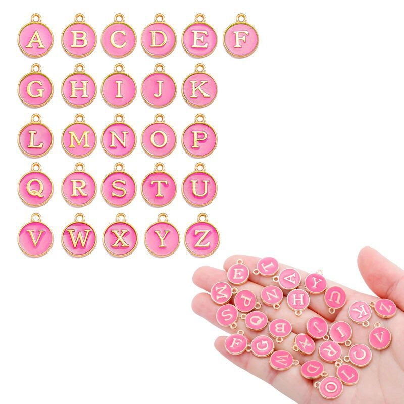 12 Color Round Drop Oil English Letter Alloy Pendant DIY Jewelry Accessories W85