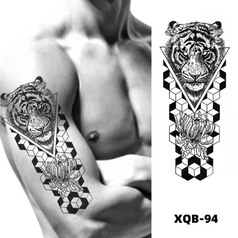 Sdrawing Black Forest Tattoo Sticker For Men Women Children Tiger Wolf Death Temporary Tattoo Fake Henna Skeleton King Animal Tatoo