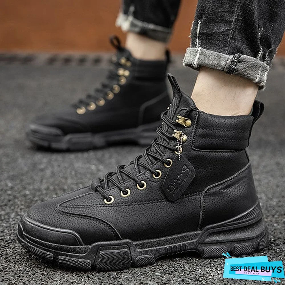 Men's Fall Casual Daily Boots Walking Shoes Pu Breathable Non-Slipping Wear Proof Black / Khaki / Gray