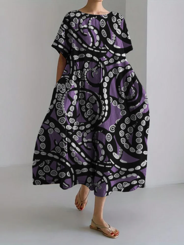 Classy Evil Dark Tentacles Pattern Linen Blend Maxi Dress