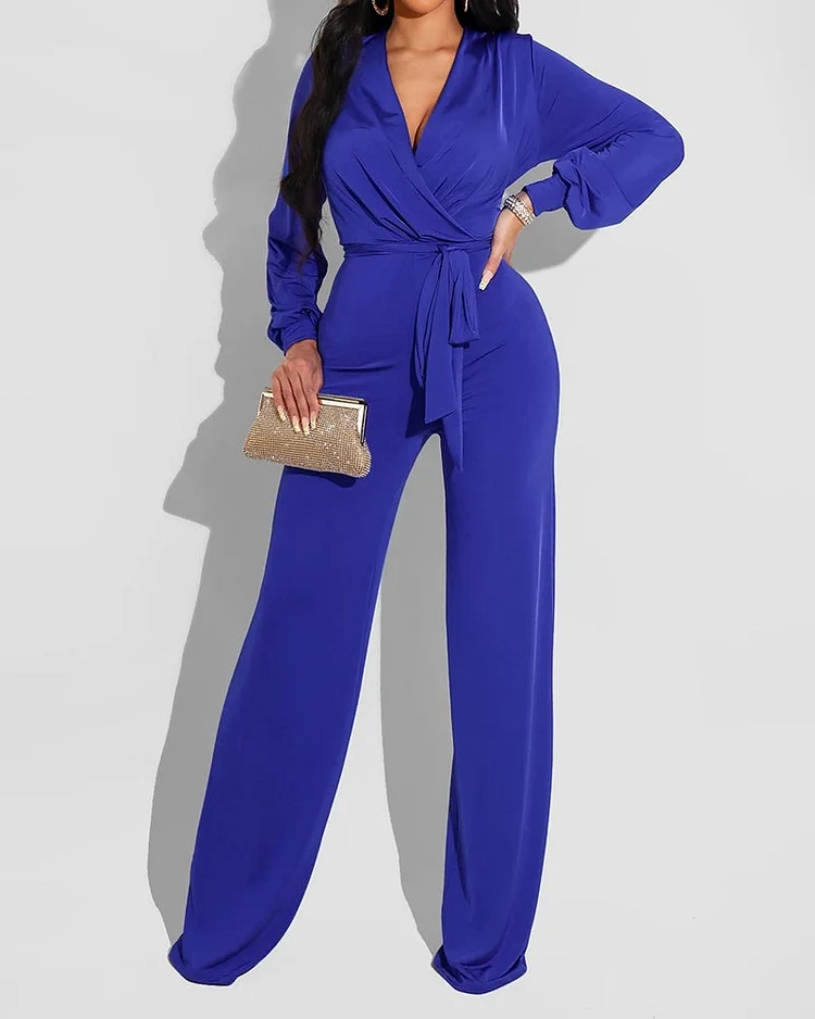 Pure Color Casual Long-sleeved Women's Jumpsuit